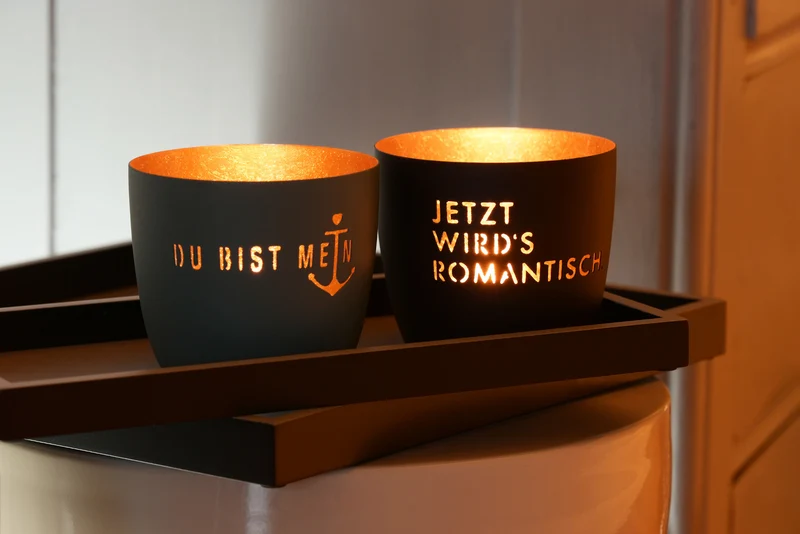 Giftcompany Madras Windlicht M Jetzt wird's romantisch schwarz/gold 8,5cm