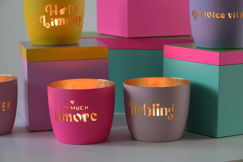 Giftcompany Madras Windlicht M So much amore hot pink/gold 8,5cm