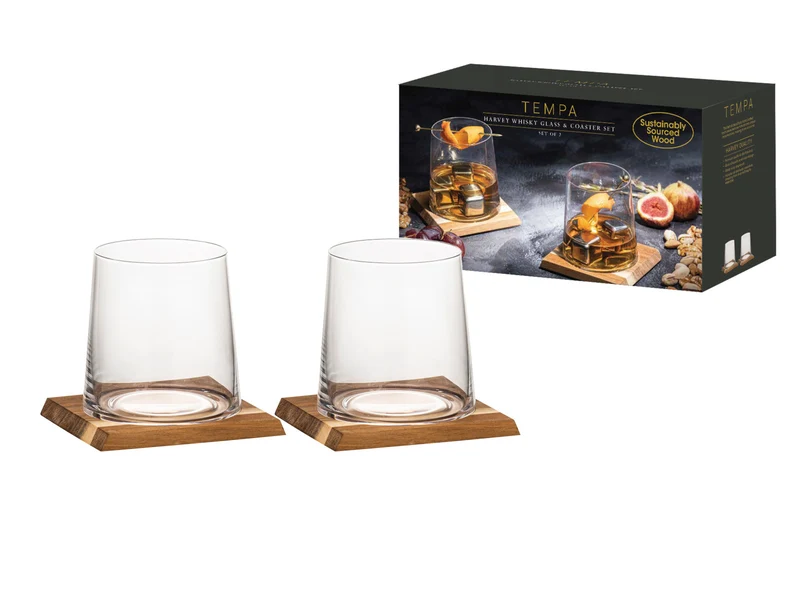 Ladelle HARVEY Whiskeyglas & Untersetzer-Set 2-er Pack