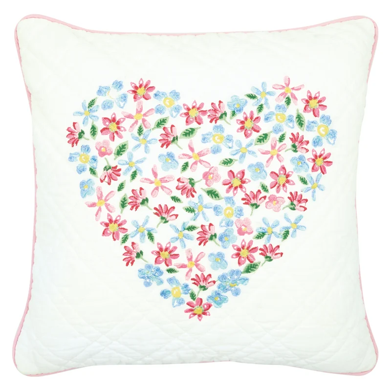 Greengate Columbine Love Kissenhülle mit Stickerei white 40cm
