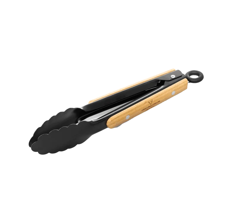 BBQ-Zange Schwarz mit Buchenholz - 27 cm