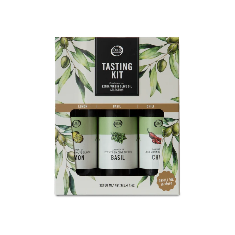 Natives Olivenöl Extra Trio mit Zitrone, Basilikum und Chili - Geschenkset - 3x100ml