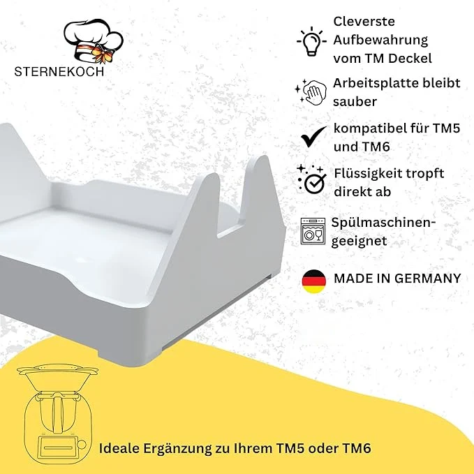 STERNEKOCH Deckelhalter mit Abtropfschale für Thermomix TM6, TM5 und Monsieur Cuisine Compact