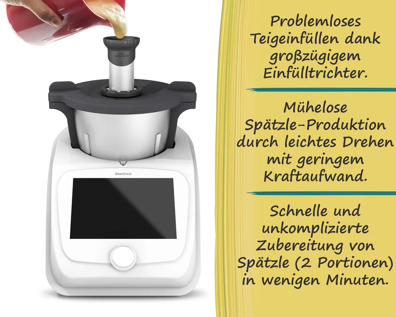 mixle® Spätzleaufsatz V2 aus Edelstahl für Monsieur Cuisine Smart, Connect, Trend & Compact