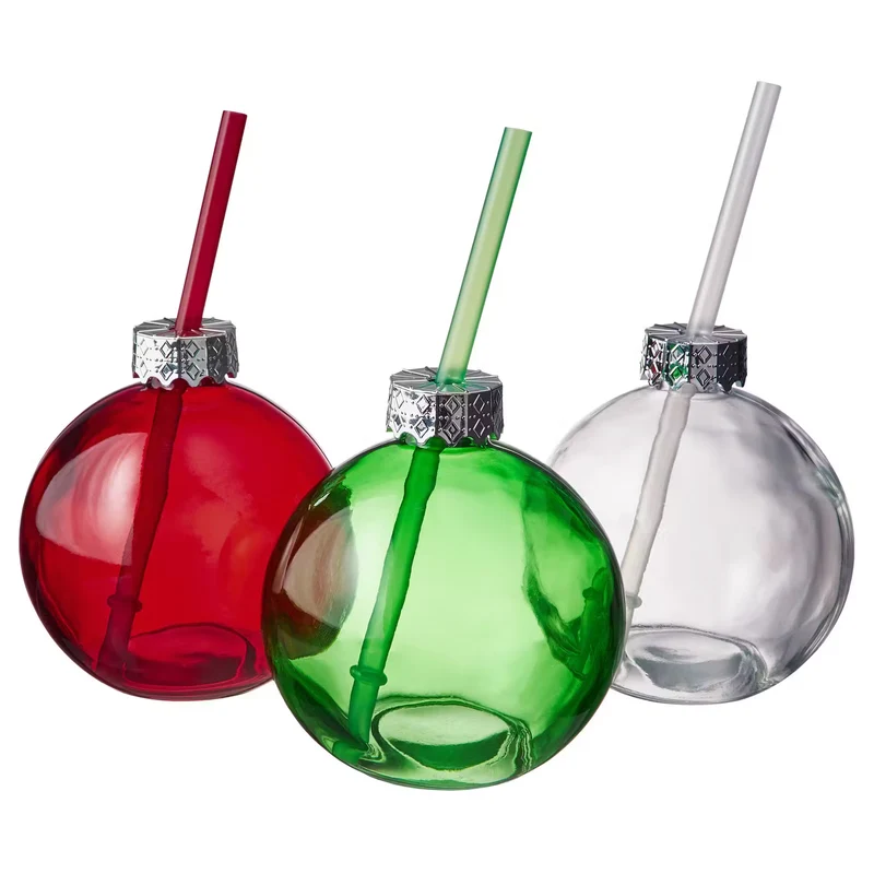 SANTA'S BUBBLE Glaskugel mit Trinkhalm 6er-Set